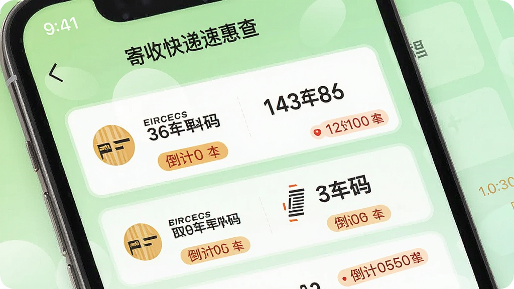 一张手机界面展示取件码卡片列表,屏幕中显示