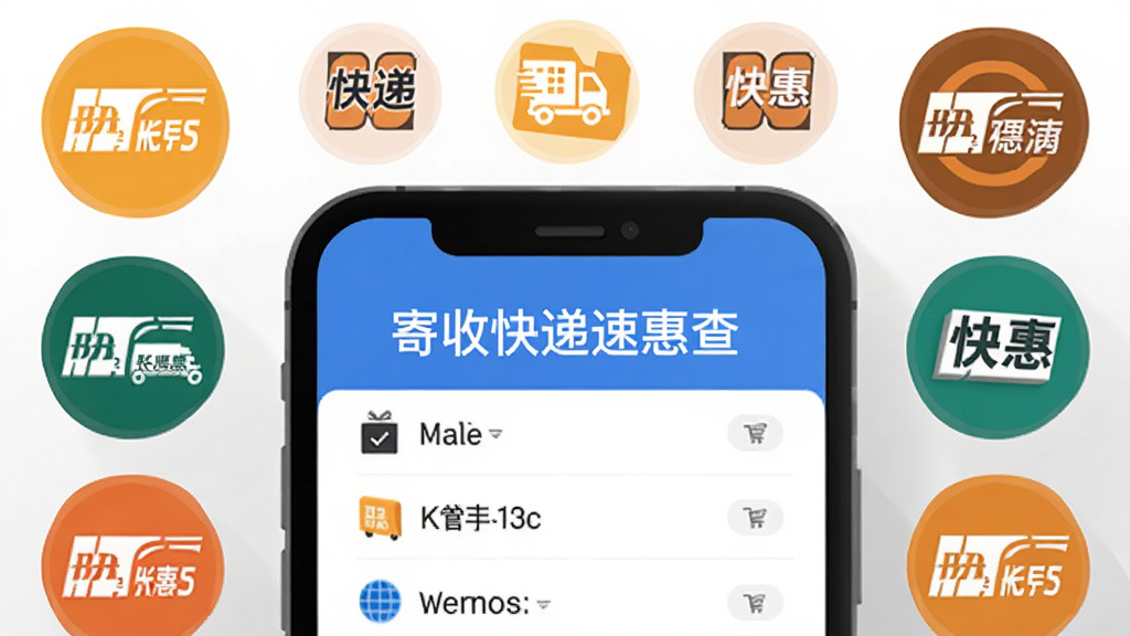 一张展示多快递公司图标环绕手机屏幕的插画,屏幕中显示