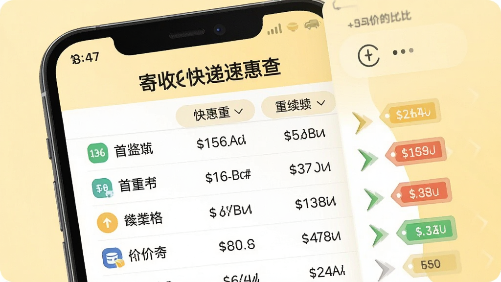 一张手机屏幕展示寄件价格对比表格的界面图,屏幕中显示