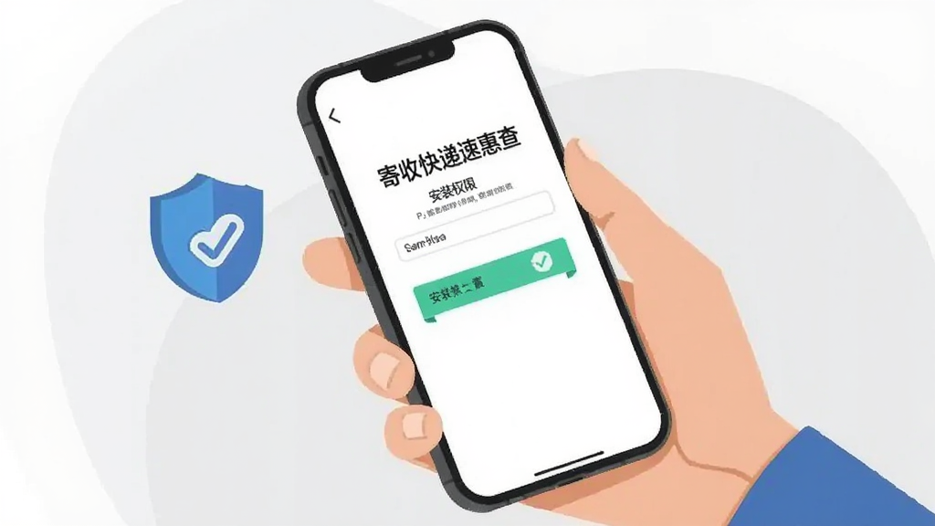 一张手机使用场景插画,画面中一只手握着手机,屏幕显示