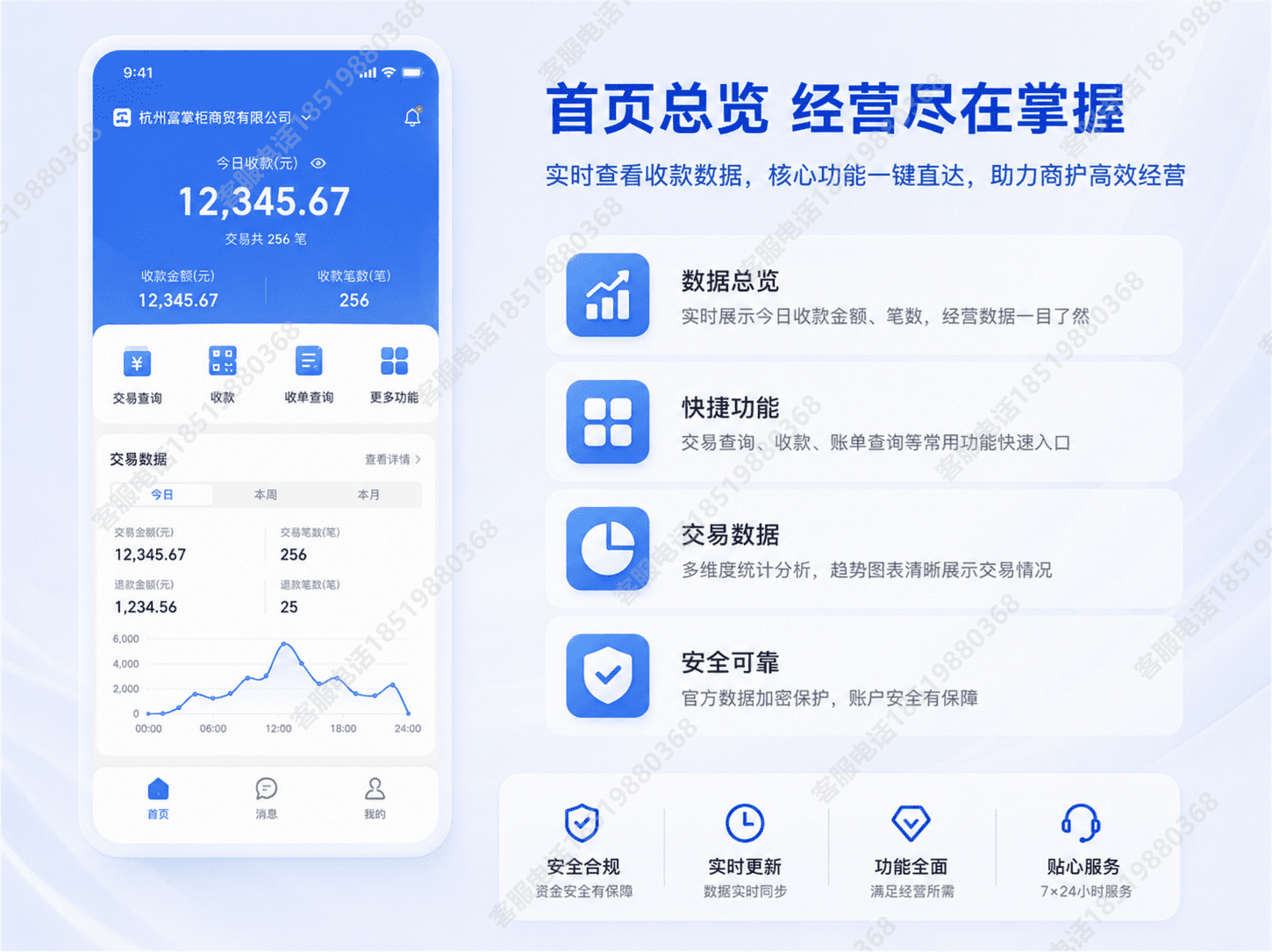 企付通商户后台收款码与交易记录界面