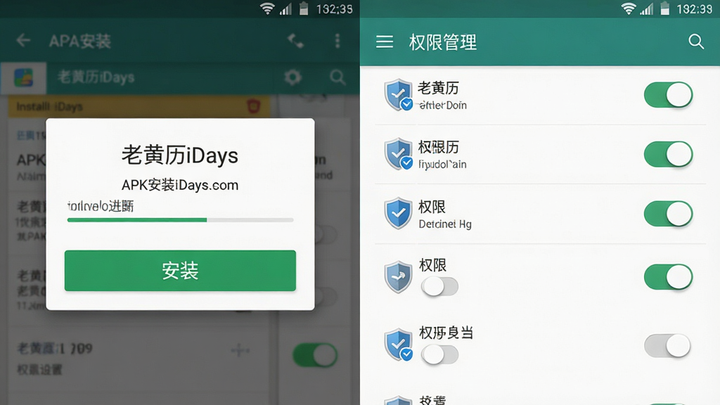����Ϊ��׿�ֻ���װ������Ȩ������ҳ��ϳ���������Ϊ���ҷ��������ΪAPK��װȷ�ϵ������Ҳ�ΪȨ�޹����б����Ű�����ֱ�ۣ����Ϊдʵ�Ƽ���廭��ϸ�ڰ�����װ��������Ȩ�޿�������ư�ȫͼ�꣬����������Ϊ���ϻ���iDays������װ����Ȩ�ޡ��������������ɾ����࣬�޶���Ԫ��