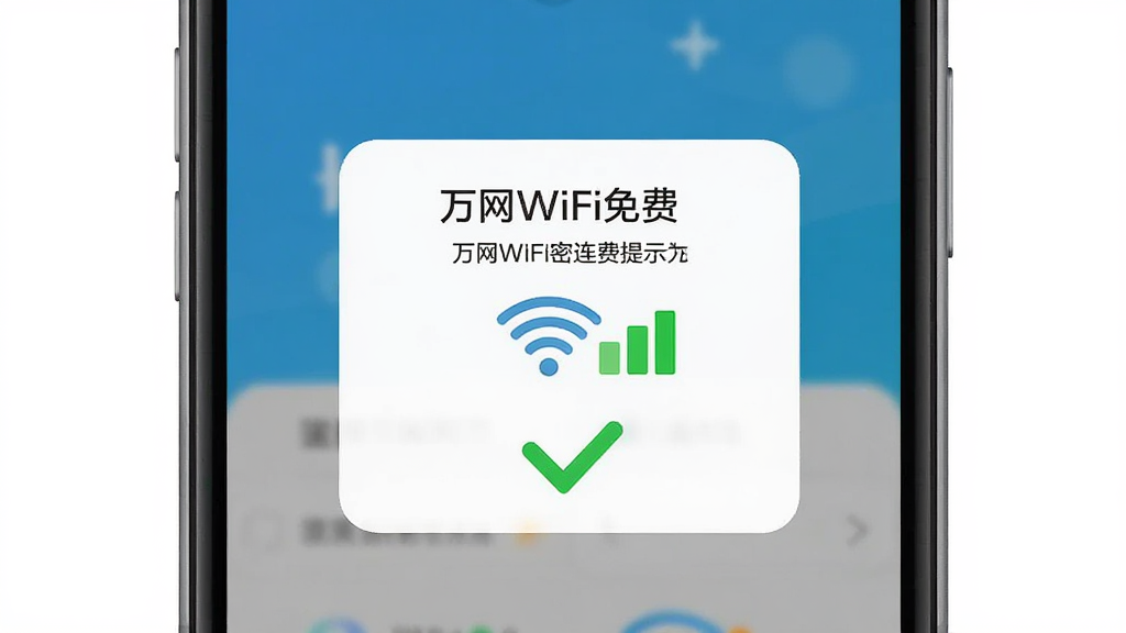 ����Ϊ����WiFi������ѵ�һ�����ӳɹ���ʾ���棬����Ϊ�ֻ���Ļ���뵯����ɫ�Թ��������Ű�Ϊ���жԳ�ʽ���֣����Ϊ�������±�ƽ�磬ϸ�ڰ������ӳɹ����֡�WiFiͼ�ꡢ�ź������ʶ�����ʸ���ɾ��޶���Ԫ��