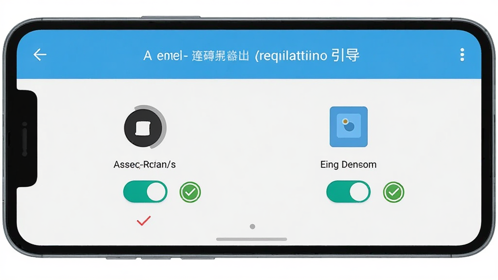 一部安卓手机屏幕展示连点器自动点击器的权限设置引导页面,画面中有无障碍服务开关与悬浮窗权限开关的示意图标,旁边配有勾选标记,背景为浅色简洁风格,布局清晰,细节明确,画质高清,干净无多余元素