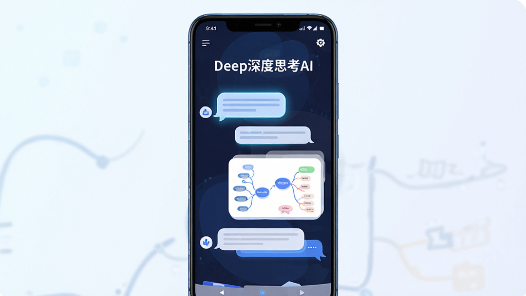 ����Ϊһ��������׿�ֻ�����Ļ������ʾ��Deep���˼��AI��Ӧ�ý��棬��������Ի�������˼ά��ͼʽ������Ƭ������Ϊ�ֻ����С�ǳɫ���䱳�����Ű�ͻ��Ӧ��������Ի����򣻷��Ϊ�ִ��Ƽ��б�ƽ�廭��ϸ�ڰ�����ɫ���Ρ����ͼ�ꡢ�ɾ����ף����ʸ��塢�ɾ����޶���Ԫ��