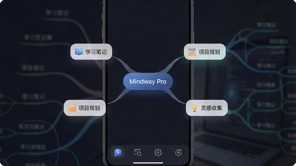 һ��չʾ Mindway Pro ������������ֻ�Ч��ͼ��������������ɫ������˼ά��ͼ�༭�������Ľڵ�д�š�Mindway Pro�������ܷ������ѧϰ�ʼǡ�����Ŀ�滮��������ռ���������֧�ڵ㣬�ڵ���Բ�ǿ�Ƭ���֣�������ͣ�����ײ��й�����ͼ�꣬���岼��Ϊ�����ֻ�չʾ���Ű���У����Ϊ�ִ���Լ�Ƽ��磬ϸ�ڰ���ϸ��Ľ�����Ӱ������ͼ�꣬���ʸ��壬����ɾ����޶���Ԫ��