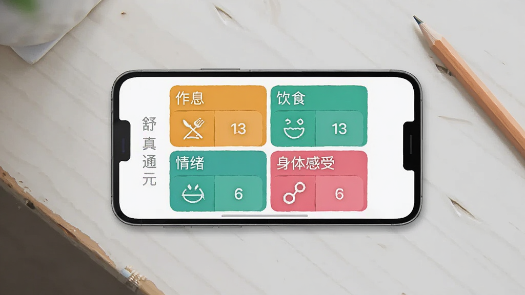 一部手机平放在木质桌面上,屏幕显示
