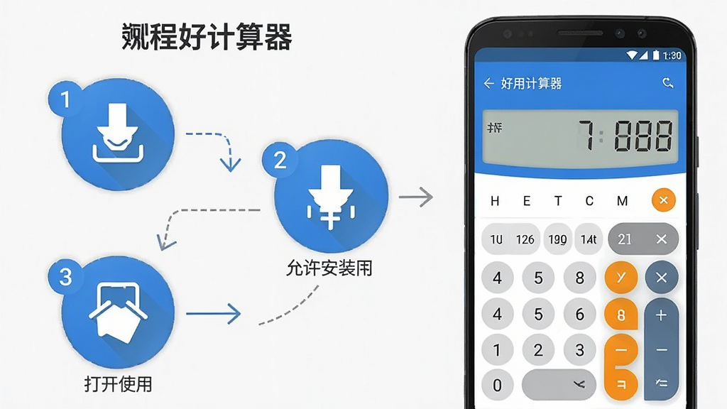 一张信息图风格的示意图,画面左侧是安卓手机安装