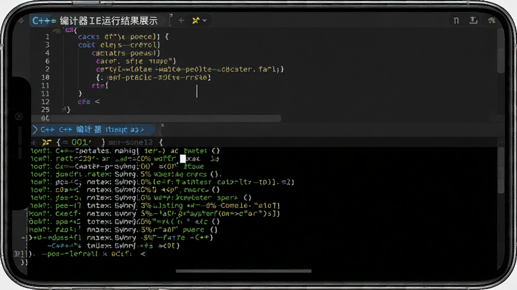 C++������IDE���н��չʾͼ���ֻ������°벿��Ϊ��ɫ����̨���ڣ���ʾ���г���������֣��ϰ벿��Ϊ�����������岼�����·��������дʵ��ϸ�ڵ����������꣬���������ɾ��޶���Ԫ��