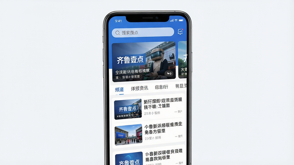 一张竖版手机应用界面展示图,画面主体是一部现代智能手机,屏幕内呈现