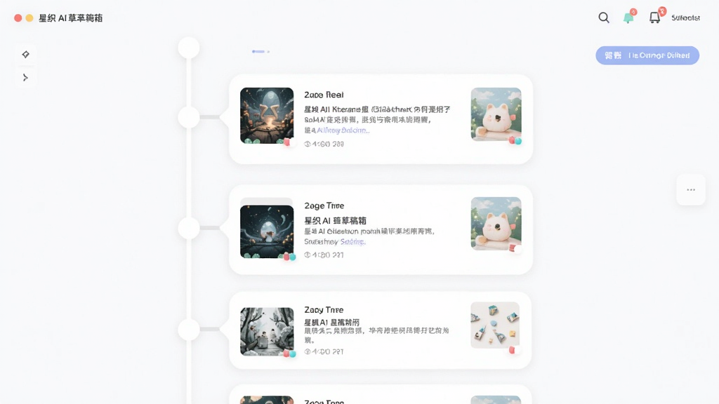 画面主体为星织AI草稿箱列表页面,布局采用纵向时间轴卡片流,排版疏朗有序,风格为柔和浅色调极简界面风格,细节包括卡片上的文字摘要、图片缩略图、时间标签与筛选按钮,画质高清干净无多余元素