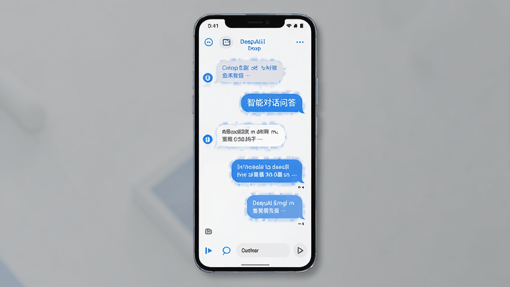 DeepAI智能助手手机界面展示智能对话问答功能,主体为一部竖屏安卓手机,布局居中,手机屏幕内显示对话气泡与问答内容,排版简洁清晰,风格为现代科技感扁平化设计,细节包含蓝白配色图标与柔和阴影,画质高清,画面干净,无多余元素
