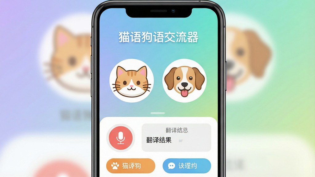 һ��չʾè�ﹷ�ｻ��������������ֻ���Ļͼ���������������������棬�Ϸ���ʾ�������ơ�è�ﹷ�ｻ���������м�Ϊè���빷���Ŀ�ͨͷ�����Ű棬�·���¼����ť�뷭����չʾ�������岼�������Գƣ����Ϊ��������ı�ƽ����ƣ�ϸ�ڰ���Բ��ͼ�ꡢ��ͽ��䱳������Ĺ��ܰ�ť�����������ɾ����޶���Ԫ��