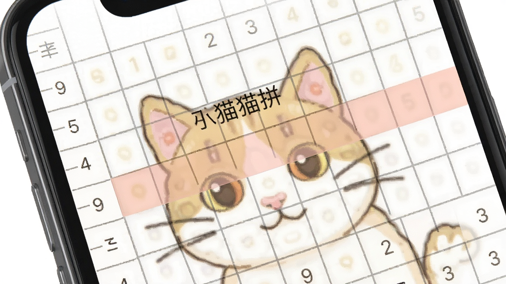 一张豆猫拼豆网格标尺功能示意图,画面主体是手机屏幕显示放大的拼豆网格,边缘带有行列数字标尺,其中一行被高亮显示,布局为局部特写式,风格为工具类应用界面风,细节包括网格线均匀、标尺数字清晰、高亮行颜色柔和,画质高清,干净,无多余元素