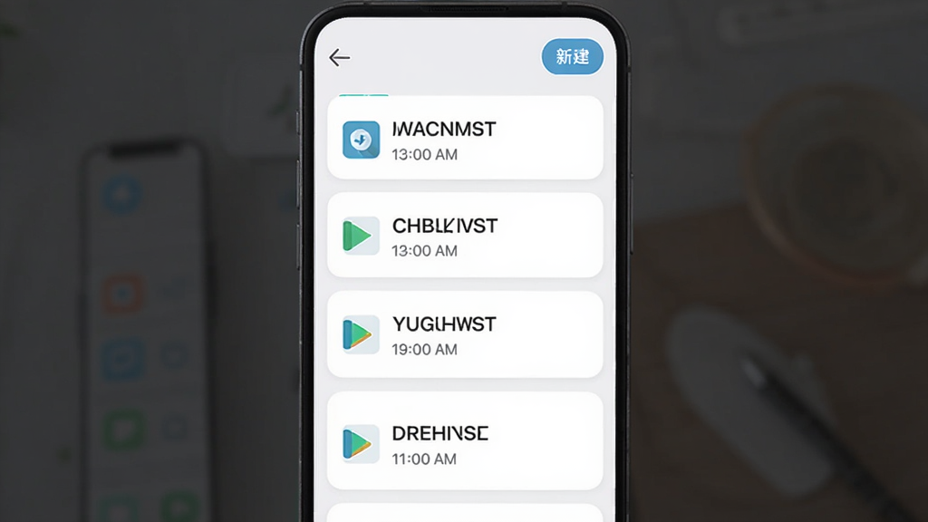 画面为手机应用内的脚本列表页面示意图,列表中排列多条脚本卡片,卡片上有标题文字与时间信息,右上角有新建按钮,整体布局为竖屏列表式,风格为清新浅色扁平化界面,细节包含卡片圆角、图标简洁、文字层次分明,画质高清干净无多余元素