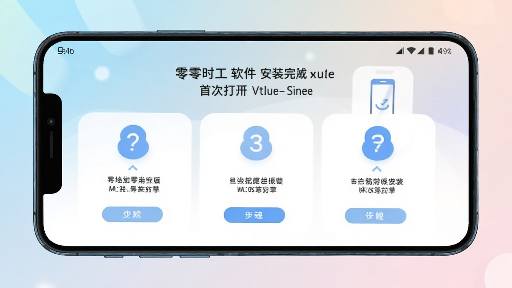 手机屏幕展示零时工软件安装完成后的首次打开引导页面,画面中有简洁的步骤提示与图标,背景为柔和渐变色彩,风格清新,布局规整,画质清晰干净