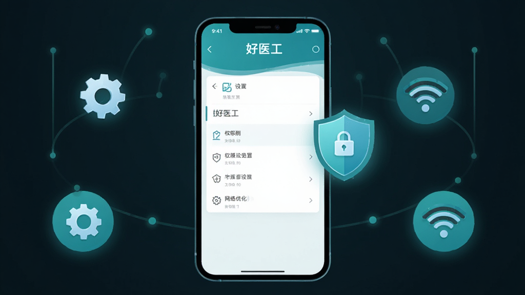 ��������Ϊһ���ֻ���Ļ��ʾ����ҽ����Ӧ������ҳ�棬�Ա������ų��֡�������WiFi�ź�ͼ�꣬����Ȩ�������������Ż�������Ϊ�ֻ����У�ͼ�껷�����ܳʻ������У����Ϊ��ƽ���Ƽ��廭�磬��ɫ������ɫΪ����ϸ�ڰ���ͼ�������΢����Ч��������Ϊ��ɫ���䡢����ɾ����䣻���ʸ��塢�ɾ����޶���Ԫ��