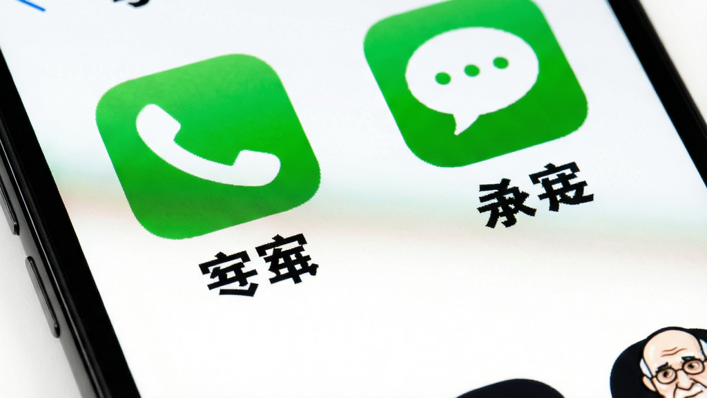 老人简用桌面超大字体高对比度界面特写图,画面聚焦手机屏幕局部,展示放大的电话与短信图标及加粗文字标签,背景为纯白色,图标边缘清晰,配色对比强烈,风格极简,细节锐利,画质高清,干净无多余元素
