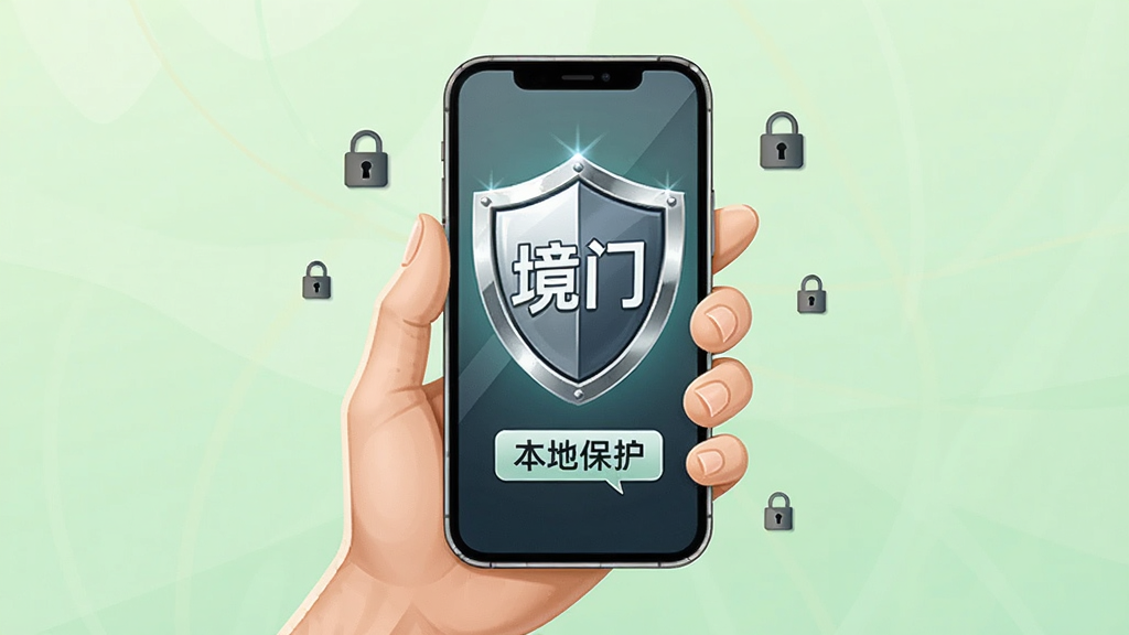 画面主体为一只手托着一部手机,手机屏幕显示一个盾牌图标和中文