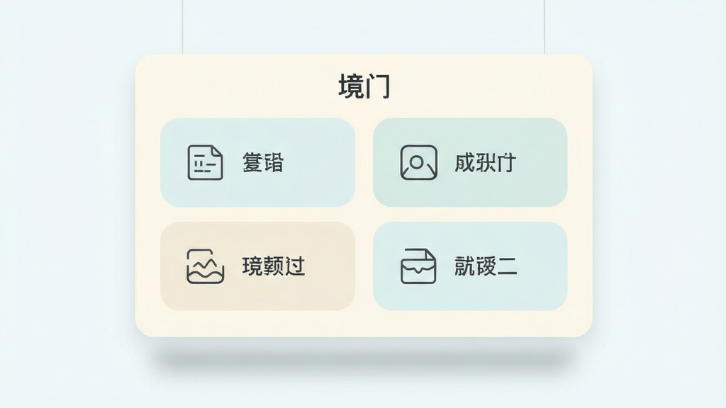画面主体为一块悬浮的浅色界面面板,面板被整齐划分为四个圆角矩形区域,每个区域内有一个简约图标和中文功能名称标签,面板上方有