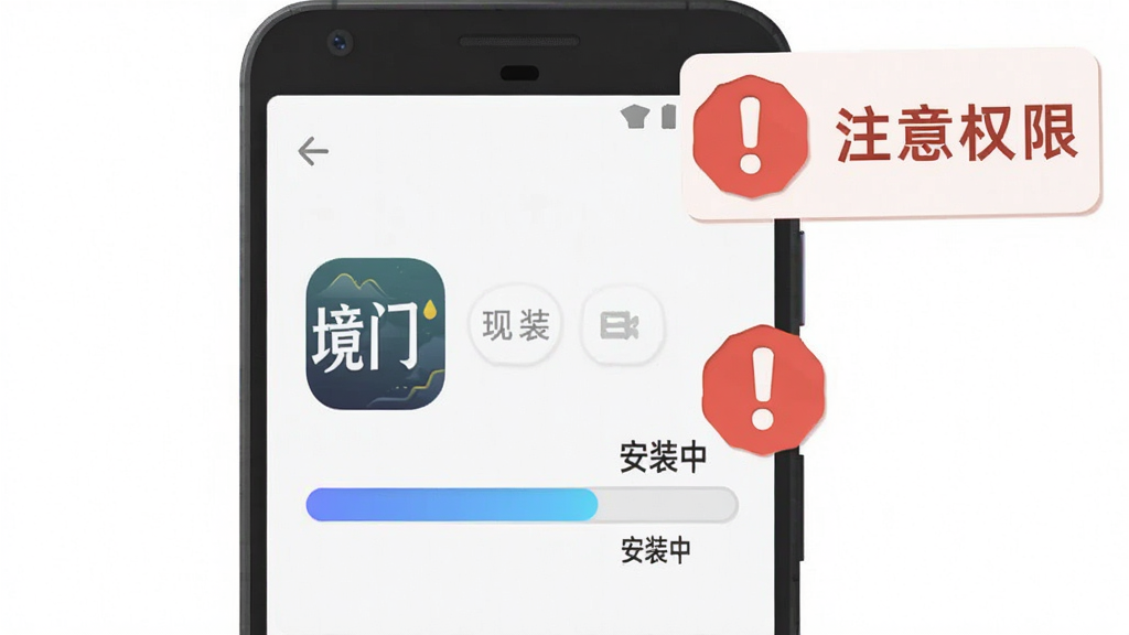 画面主体为一部安卓手机屏幕显示安装进度条和