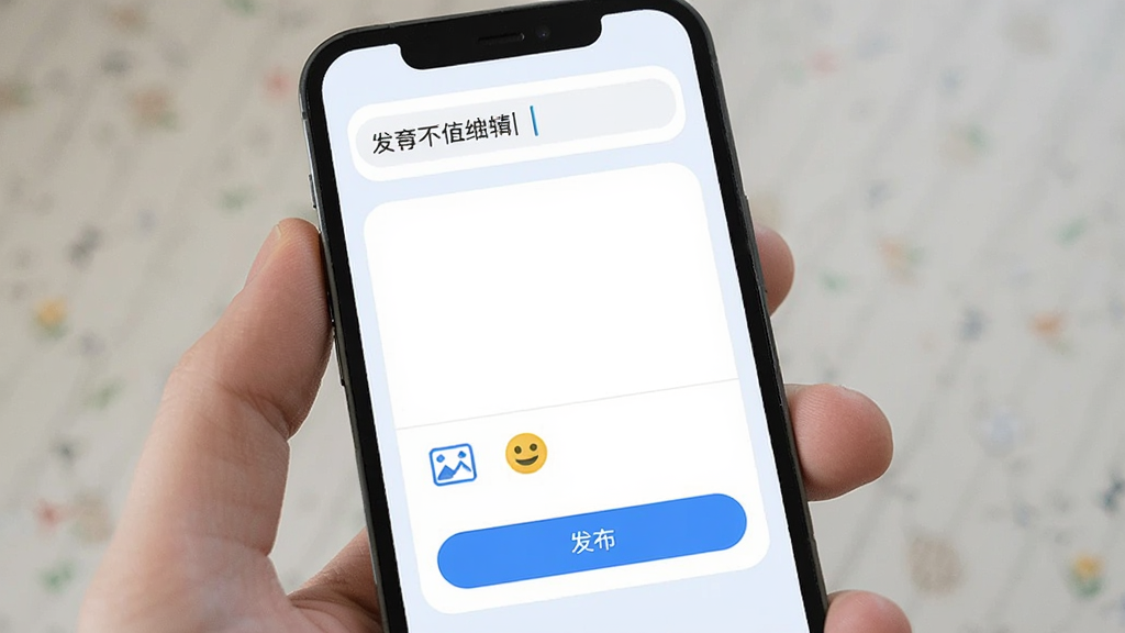 �ֻ���Ļչʾ�����༭���棬�Ϸ�Ϊ����������м�Ϊ���ı༭�����·�������ͼƬ�ͱ����ͼ�갴ť���ײ�Ϊ������ť���������Բ�ǿ�Ƭ��ƣ�ǳɫ���������������ɾ�