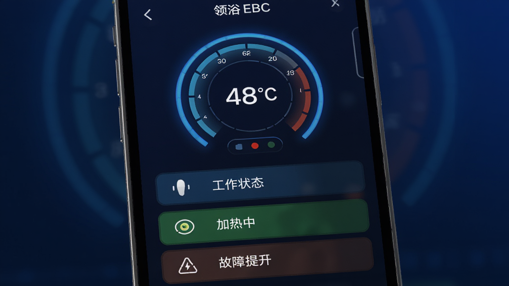 ��������Ϊ�ֻ���Ļ��ʾ��ԡEBC����״̬ҳ�棬�в�ΪԲ���¶��Ǳ�����ʾ