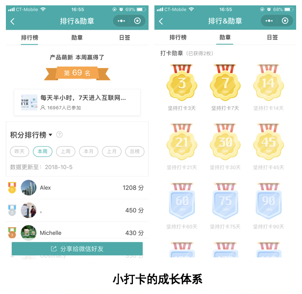 小打卡社群互动学习平台 积分排行榜 打卡数据统计