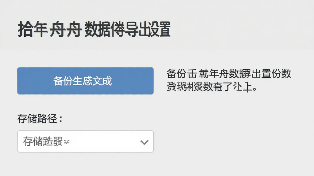 拾年舟数据导出设置页面,界面显示备份文件生成按钮和存储路径选择项,旁边有提示文字说明,整体为浅灰色背景配深色文字,布局清晰,风格实用简洁,画质清楚,无多余装饰