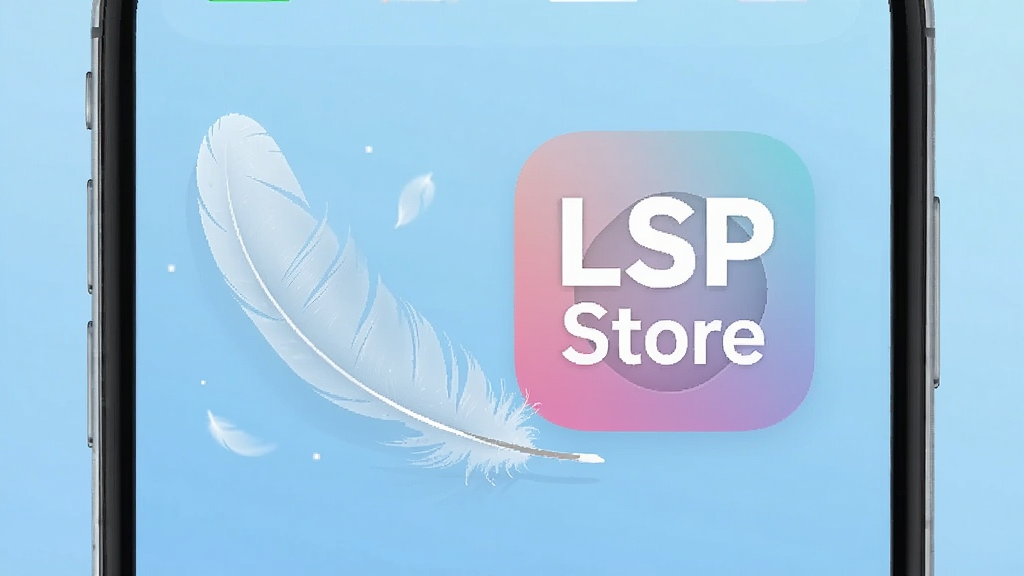 一张展示手机存储空间的抽象图片,画面中“LSP Store”的图标位于一个轻盈的羽毛旁边,背景为浅蓝色渐变,象征轻量低占用,风格简约清新,画质清晰,无多余元素