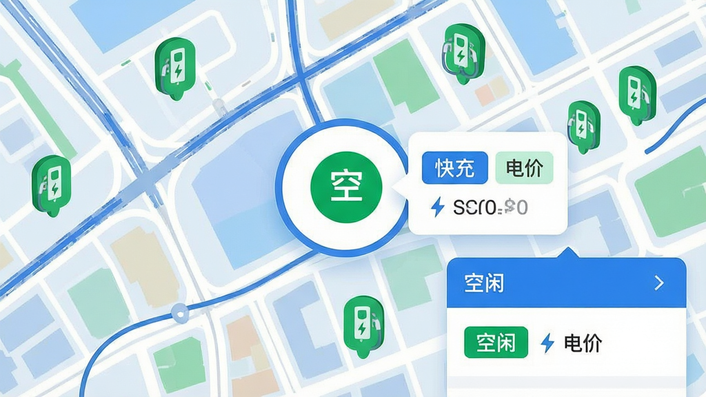 ����������һ�ų��е�ͼ���棬��ͼ�Ϸֲ������ɫ���׮ͼ�꣬����һ��ͼ�걻�Ŵ󲢵�����Ϣ��Ƭ����Ƭ����ʾ�����С�����䡱����ۡ��ȱ�ǩ������Ϊ���ӵ�ͼ�������棬��Ϣ��Ƭλ�����½ǣ����Ϊ�ִ���ƽ��UI�廭����ɫ��������Ϊ����ϸ���ϵ�ͼ���е�·���������ɫ�飬���׮ͼ��Բ����Ŀ�������������ɾ��޶���Ԫ��