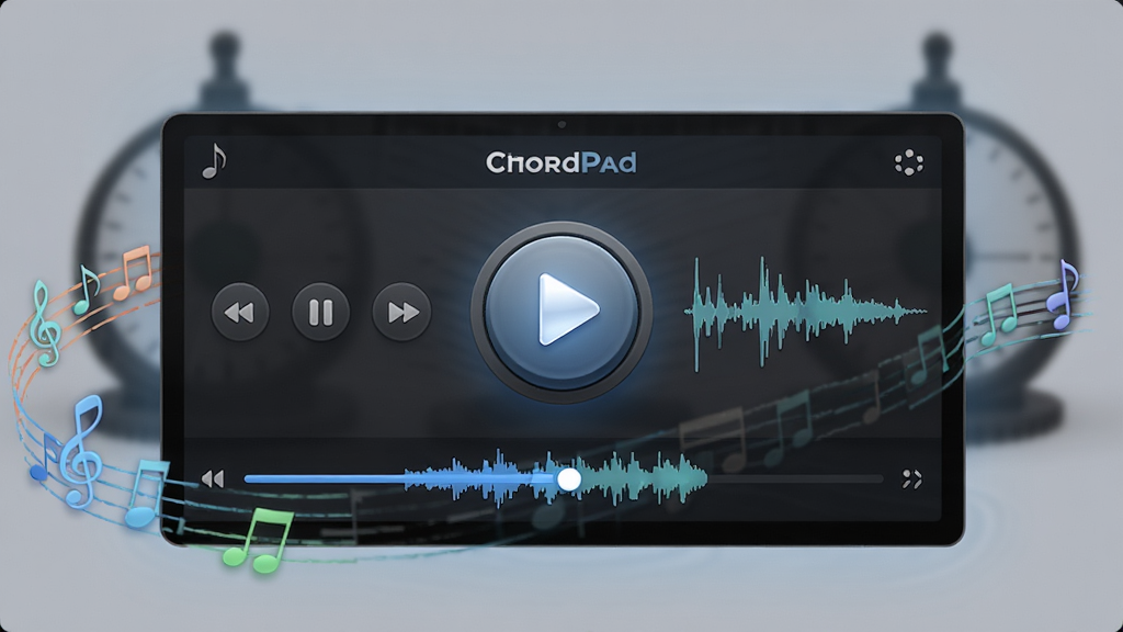 ����ΪChordPad�������棬��Ļ��ʾ���ſ������벨�ν���������Χ������������������ͼ�Σ�����Ϊ������У����Ű�ťλ���Ӿ����㣻�Ű��Ͽ��ư�ť�������򣬽����������Ļ�����Ϊ������������չʾͼ��������΢����Ч����ϸ�ڰ������Ű�ť�������ʸС�������������仯��������ģ���Ľ��������������ʸ��壬����ɾ����޶���Ԫ��