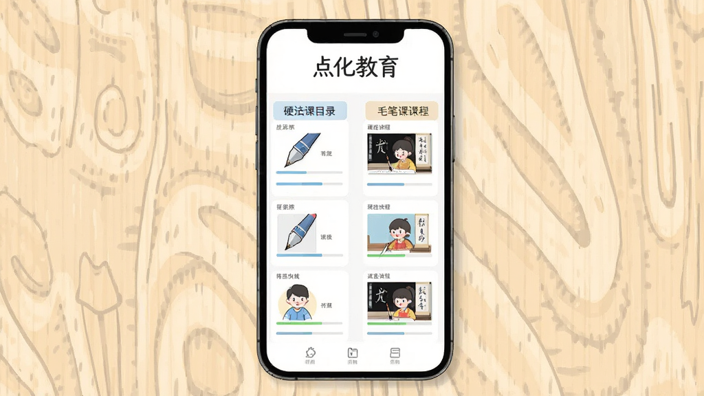 �㻯�������������ͼ���廭�������������ֻ���Ļ��չʾ���鷨�γ�Ŀ¼�����ΪӲ�ʿγ̷��࣬�Ҳ�Ϊë�ʿγ̷��࣬ÿ�ſγ���������ͼ�ͽ���������Ļ�Ϸ��С��㻯����������������Ϊǳɫľ��������������ִ���ϸ�����������ʸɾ����޶���Ԫ��