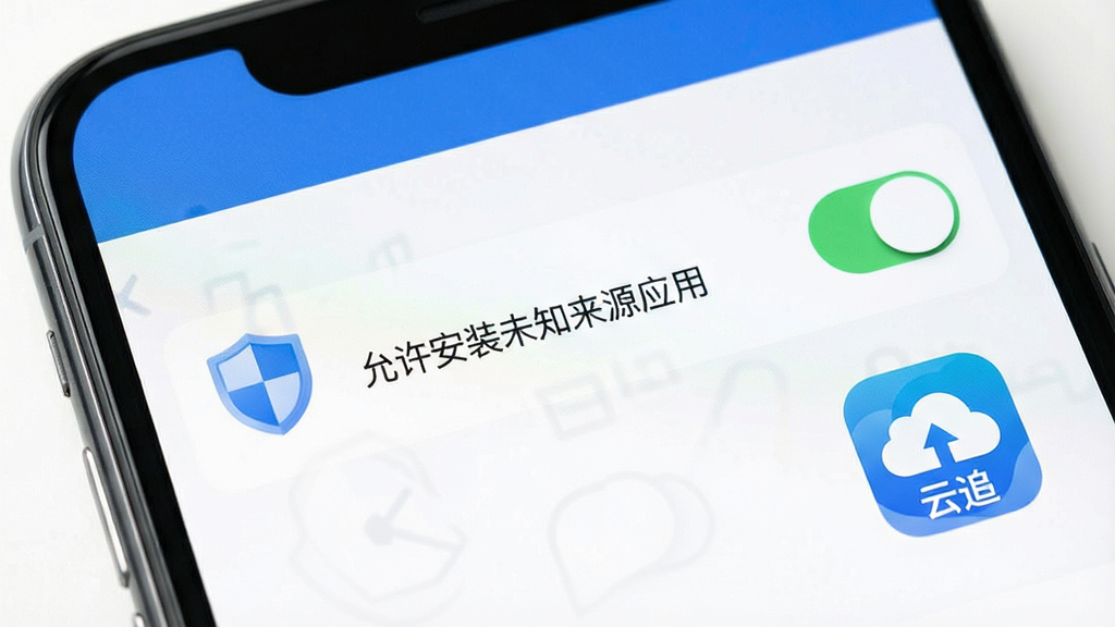 一张表现手机应用安装权限设置的示意图,画面为手机屏幕特写,显示