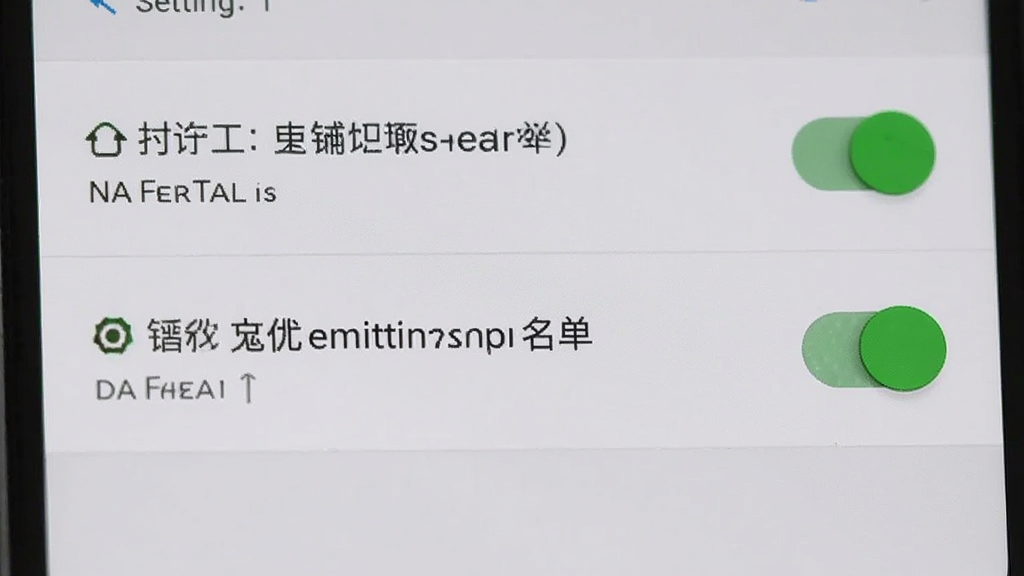 手机屏幕特写,显示设置界面中通知权限与电池优化白名单两个开关处于开启状态,界面布局为上下排列的选项列表,风格为安卓原生设置页面,细节上开关按钮呈绿色高亮,画质清晰干净,无多余元素
