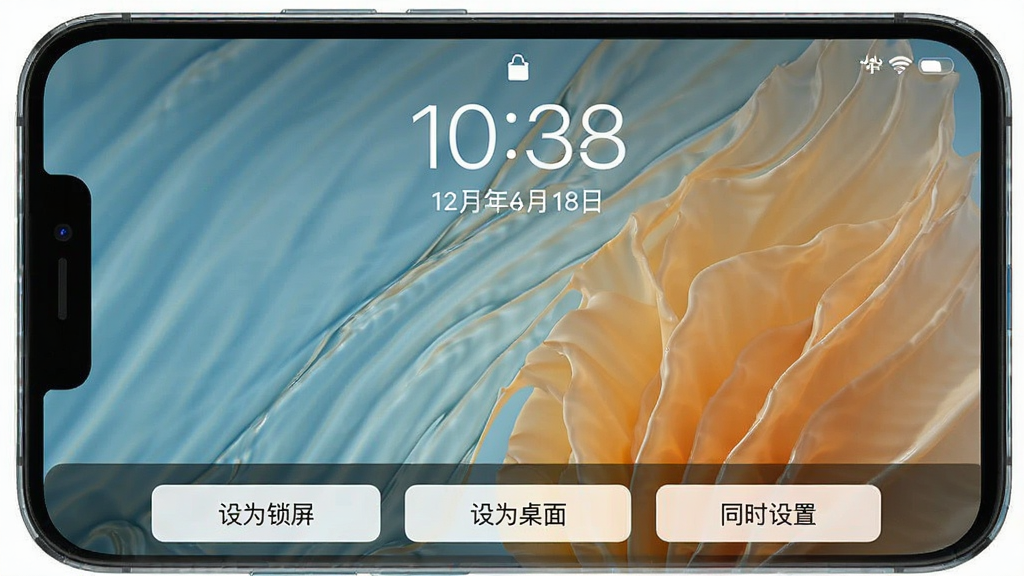 一张壁纸锁屏秀秀的锁屏预览界面图,画面中手机屏幕显示一张高清壁纸,屏幕上方叠加显示时间与日期信息,下方有“设为锁屏”“设为桌面”“同时设置”三个操作按钮,界面风格简洁直观,画质清晰,干净无多余装饰