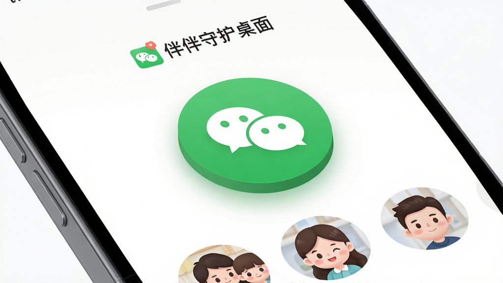����������һ���ֻ���Ļ��д����Ļ����չʾһ���޴����ɫ΢����Ƶͨ����ť����ť�Ϸ��С�����ػ����桱��ʶ������Ϊ���зŴ�ͼ���Ű��ϰ�ť�·��ж����ͥ��Աͷ�����У����Ϊ��ˬ����UI��Ʒ��ϸ���ϰ�ť������΢������Ӱ��ͷ��Բ��ɰ������ʸ��壬�����ɾ���ɫ���޶���Ԫ��