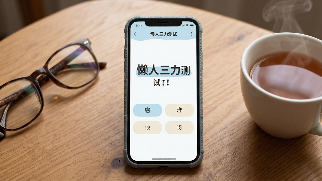画面主体为一台放置在木质桌面上的智能手机,手机屏幕显示