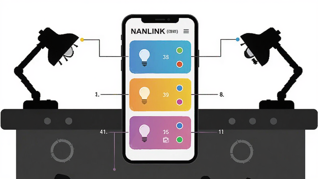 һ��չʾNANLINK��ƿ��Ƹ����ʾ��ͼ�������������ֻ���Ļ����ʾ���鲻ͬ��ɫ�ĵƹ���ƿ�Ƭ��ÿ�ſ�Ƭ��Ӧһյ�Ƶ�ͼ�꣬�����Ǽ������ɫ����̨������Ϊ�ֻ����У�������ϸ�����ӵ���յ��ͬλ�õĵƾ߼�Ӱ�����Ϊ��ƽ���Ƽ��廭��ϸ�ڰ������������������ź�ɫ��Բ�㣬���ʸɾ��������޶���Ԫ��