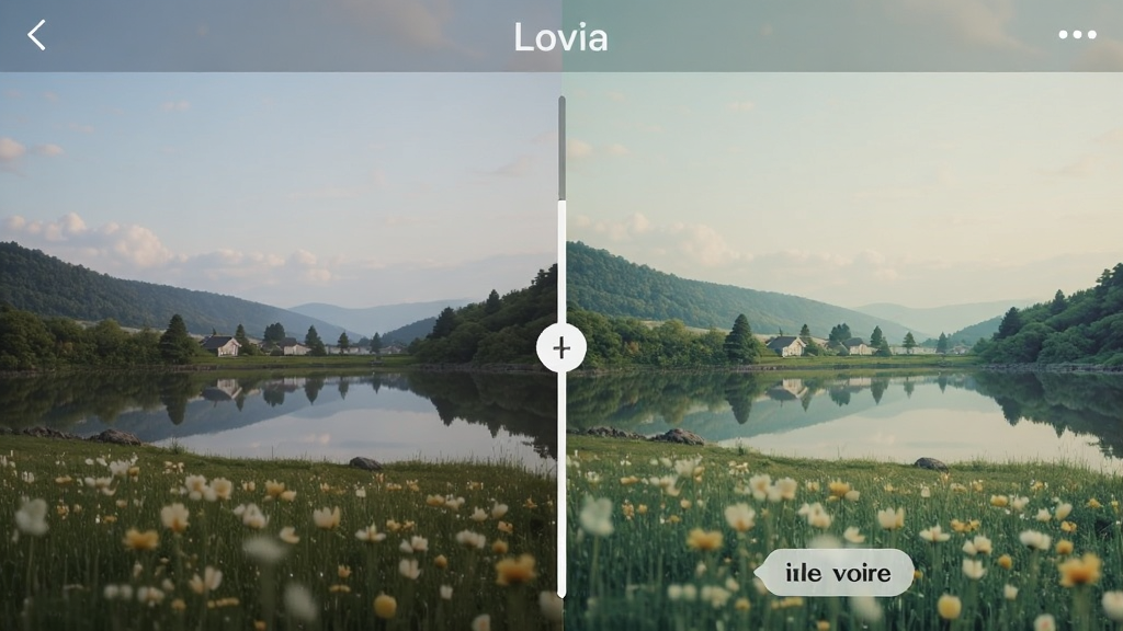 ��������Ϊһ�ŷ羰��Ƭ��Lovia�˾������µ�ǰ��Աȣ����Ϊԭͼ�Ҳ�Ϊ�˾���Ч�����������ҷ������м��л����ָ��ߣ��Ű��Ϸ���ע��Lovia���������ƣ����Ϊ������Ȼ��ɫ����ͣ�ϸ�����˾�����ɫ��ͳһ����Χ�����ԡ��������˾����Ʊ�ǩ�����ʸ��塢�ɾ����޶���Ԫ��