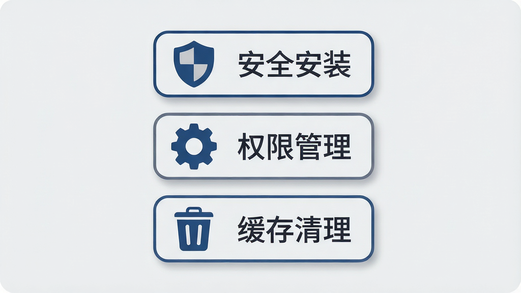 画面为一张信息图风格的提示卡片,浅灰色背景上居中排列三行图标,第一行为盾牌造型的安全图标配