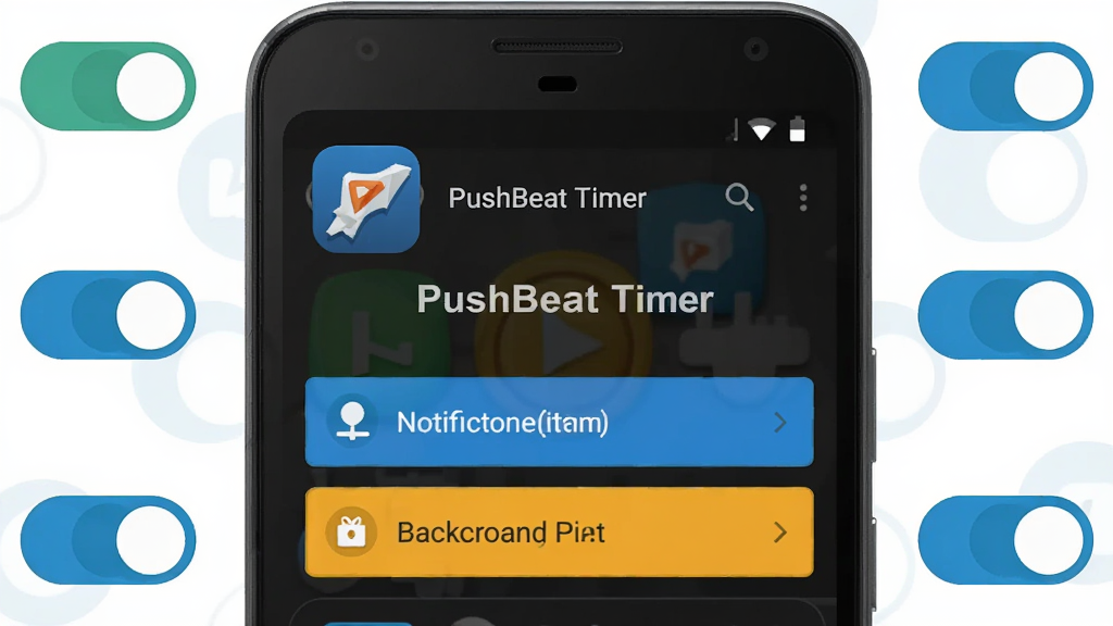 ����Ϊһ����׿�ֻ���Ļ��ʾPushBeat TimerȨ�����ý��棬����Ϊ�ֻ����С���Χ����Ȩ�޿���ͼ�꣬�Ű��Ϸ�Ϊ����ͼ�������ƣ����Ϊ��ƽ����Ϣͼ���ϸ�ڰ�����PushBeat Timer�����֡�֪ͨȨ�����̨Ȩ�޸�����ʶ���ֻ��߿�ϸ�ڣ���������������ɾ����޶���Ԫ��