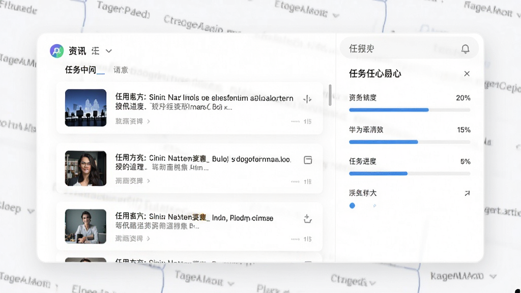 先迈网应用内资讯列表与任务中心并列展示的界面示意图,左侧为资讯卡片流,右侧为任务进度面板,布局清晰,风格现代简约,画质高清干净