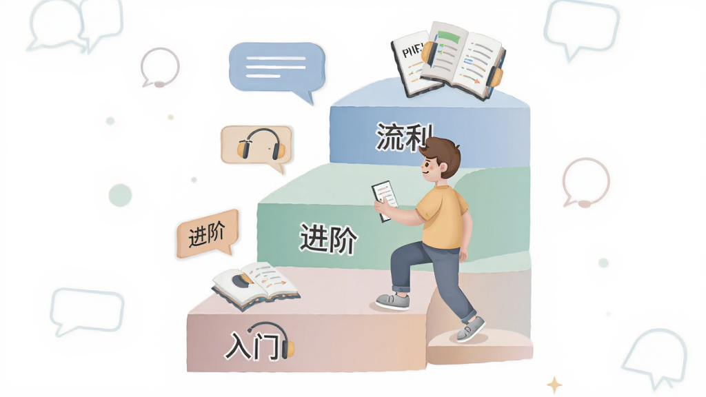 画面展示一块分层的课程阶梯,从下到上分别标注