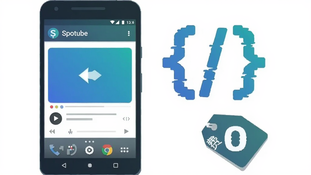 һ�ű���Spotube��Դ������ԵĲ廭������Ϊһ����׿�ֻ���Ļ��ʾSpotube���Ž��棬�Ա�Ư����������Դ��������ŷ�����������ѵ���Ԫ��ǩ������Ϊ�ֻ����󡢷��ž��ң����Ϊ�Ƽ��б�ƽ�廭��ϸ�ڰ�����ɫ����ɫ���䡢�������ͼ�꣬���ʸ��壬�ɾ����޶���Ԫ��
