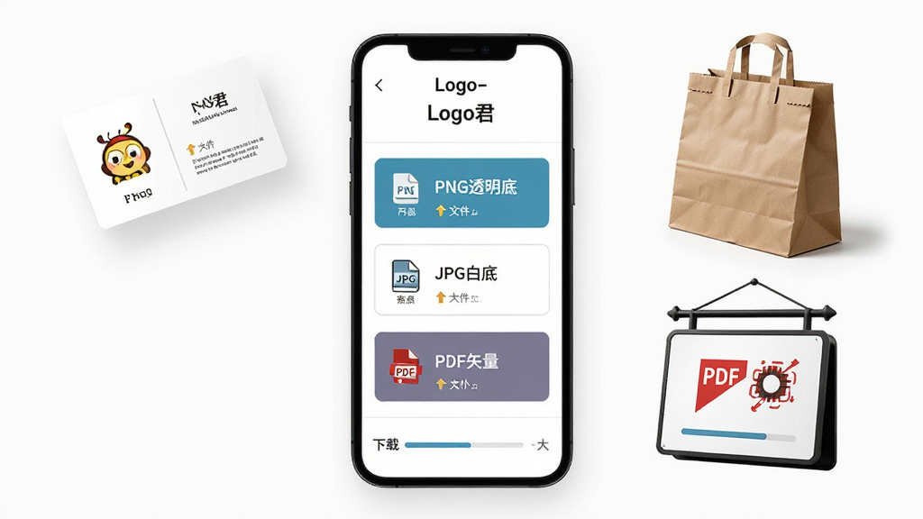 ��������Ϊ��Logo�����������棬�ֻ���Ļ��ʾ������ʽѡ�ť���ֱ��ע��PNG͸���ס���JPG�׵ס���PDFʸ��������Ļ�Ա�Ư������Ƭ��ֽ������������ʵ��Ч��ͼ������Ϊ�ֻ����С�ʵ�ﻷ�ƣ��Ű��η��������Ϊ��Լ����ϸ�ڰ�����ʽͼ�ꡢ�ļ���С��ʾ�����ؽ���������������������ɾ����޶���Ԫ��