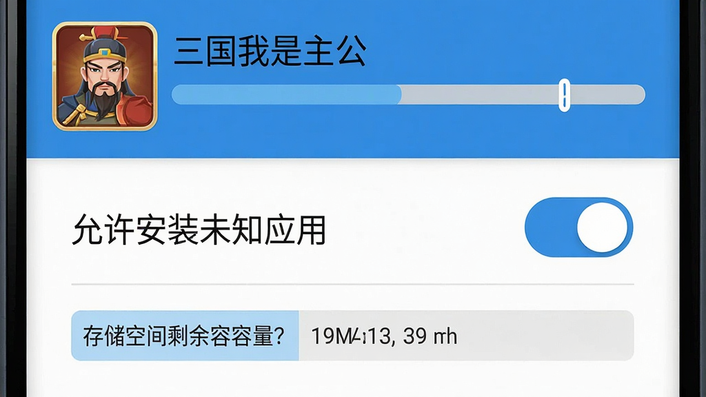 手机游戏安装设置界面示意图,画面为安卓手机屏幕特写,显示