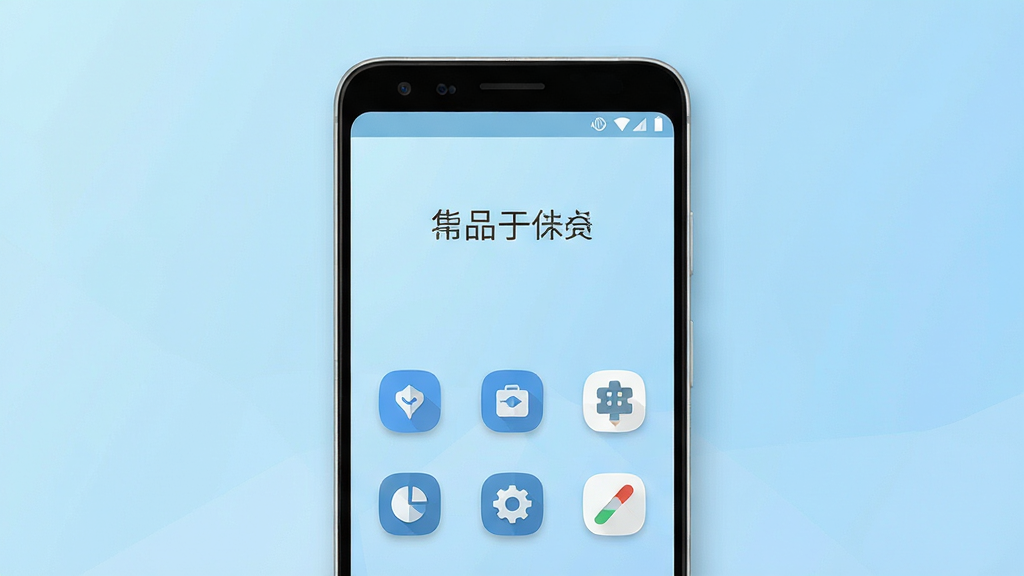 主体为一部安卓手机屏幕中央显示简洁的工具类应用界面,布局为居中手机正面展示,排版上方留白放置标题文字,风格为清爽扁平化科技风,细节包括浅蓝渐变背景、圆角图标、轻微阴影与干净的状态栏,画质高清、干净、无多余元素