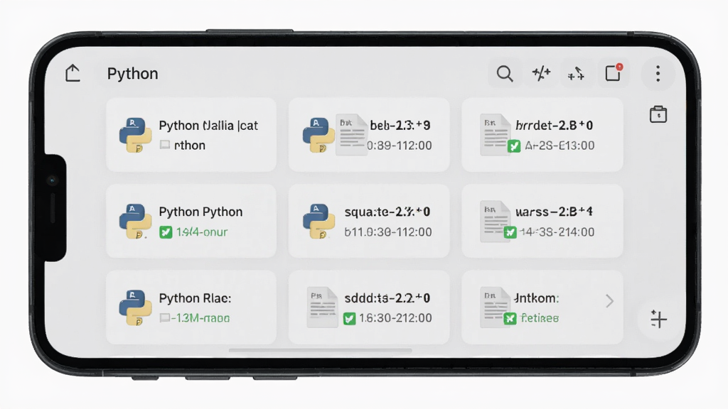 手机屏幕展示Python运行器的文件管理列表界面,多个Python脚本文件以卡片形式排列,每个卡片上有文件名与修改时间,界面采用浅色主题,风格清爽简约,布局整齐,画质高清,干净无多余元素