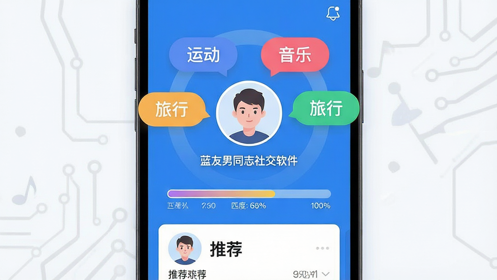 ��������Ϊ������ͬ־�罻��������Ȥ��ǩƥ����棬����Ϊ�ֻ���Ļ����չʾ����Ļ�ڳ��ֶ����ɫ��Ȥ��ǩ���ݻ����û�ͷ�񣬷��Ϊ���¿Ƽ��в廭��ϸ�ڰ�����ǩ���֡��˶��������֡������С���ƥ��ȰٷֱȽ��������Ƽ��û�С��Ƭ����������������ɾ����޶���Ԫ�أ����ֱ�ʶΪ��������ͬ־�罻������